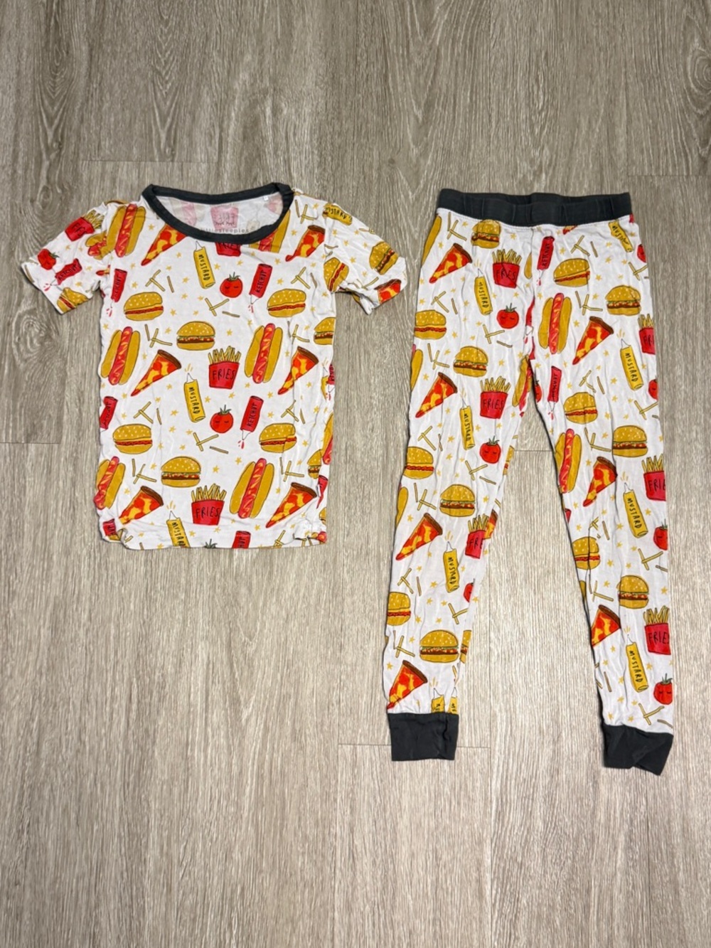 Little Sleepies Kids White Fast Food Print Pajama Set Sz 4